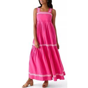 NWT Summer Pink Maxi Embroidered Sleeveless Ric Rac Dress Size Large